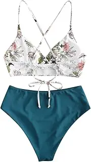 [Generic] Swim Shorts for Teen Boys Two Size Plu s Women Swimsuit Bikini Piece Sets Split Beachwear Flower Print Swimwears Tankinis Set Swimwears Tankinis Set Bathing Suits Women Shorts