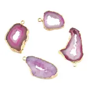 Lot 4 Pcs Pink Geode Slice Druzy Single Bail Gold Plated DIY Making Connectors