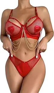 [Generic] Cow Lingerie Look Lingerie Set Backless Leather Bodysuit Metal Tassel Chain Sleepwear Clubwear Dark Lingerie Stockings