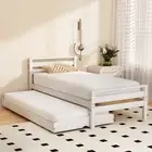 Bed Frame Single Size 2-in-1 Trundle Wooden White Bedroom Furniture Sleep WH-AB