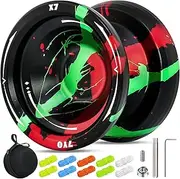 X7 Responsive Yoyo for Kids 8-12 /Fingerspin Trick Yo-yo, Professional Yoyo Unresponsive for Beginner with 10 Yo Yo Strings + Bag (Black Green Red)
