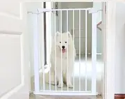 Adjustable Baby & Pet Safety Gate Door 75-82cm Width Two Way Open Auto Close, Pressure Mounted, Easy One-Hand Operation, EN1930:2011 Compliant, White Metal Barrier