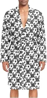 [ZZXXB] Black and White Football Mens Sleepwear Robe Lightweight Nightgown Long Sleeves Spa Bathrobe with Pockets M-XL