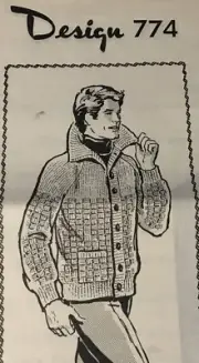 #774 Vintage Design Man's KNITTED JACKET SWEATER Pattern to KNIT (Reproduction)