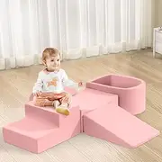 Playpals Soft Play Equipment, 5-Piece Crawl & Climb Foam Play Set, Colorful Foam Blocks for Toddler Infant Baby, Indoor Crawling Gym Equipment, Kids Educational Soft Play Set, Pink