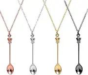 [YuZhou] 4 Pcs Spoon Necklace Set Mini Charms Ket Necklace Small Snuff Spoon Tiny Little Scoop Teaspoon Crown Pendant Long Chain for Women Girl Jewellery Party Gift, 4Pcs, Zinc, Ibiza