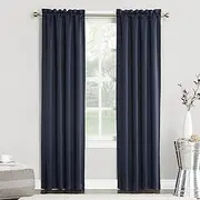 [Sun Zero] Easton Energy Saving Blackout Rod Pocket Curtain Panel, 40" x 84", Navy Blue