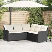 L-Shaped Black Poly Rattan Sofa Couch for Patio, Backyard, Balcony - Comfortable Cushions, Chairs, Garden, Outdoor Seat & Furniture Set for Comfy Lounging