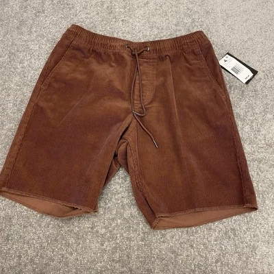 Brixton Shorts Mens Small Brown Corduroy Madrid Elastic Waist Relaxed NEW $65