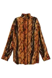 BALENCIAGA Cocoon Brown/Black Silk Long Sleeve Shirt New And Authentic