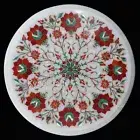 Coffee Table Top Inlaid with Semi Precious Stone White Marble Sofa Side Table
