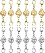 Magnetic Necklace Clasps and Closures with Lobster Clasp, 14K Gold & Silver Magnetic Jewelry Extender for Necklaces & Bracelets, Easy-to-Use for Jewelry Closures (12Pcs | Ball)