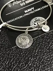 $32 Retired Authentic Alex and Ani U.S Navy Russian Silver Charm Bangle
