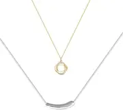 [ChneseWare] 2PCS Light Luxury Niche Design Necklace With Diamonds Round Ring Ins Cold Wind Collarbone Chain Simple Tide Necklace + Small Eggplant Shape Collarbone Chain Light Luxury Niche Fall And Winter With