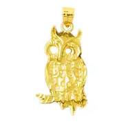14K Gold Perched Owl Charm