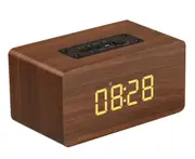 S41 Bedside Cube Wooden Clock Version Wooden Bluetooth Speaker Alarm Clock Sound Retro Shock Sound Cannon-Brown