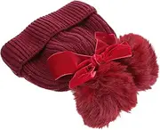 [LIFKOME] Children's Knitted Hat Girl Hat Knit Beanie Hat Bow Knitting Hat Hats for Hat Bow Knitted Hat Fuax Fur Pompom for Hats Hat Ladies Hat Hat Black Yarn