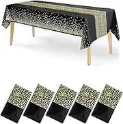5 Pack Disposable Plastic Tablecloth,137x274cm Gold Stamping Dot Rectangular Table Cloth,Suitable for Patio Barbecues, Weddings, Parties, Holidays, Cafeterias. (Black and Gold)