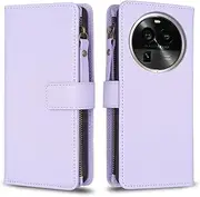 for Oppo Find X6 Pro Wrist Strap Case, 9 Card Slots 1 Zipper Leather Wallet, Kickstand Flip Magnetic Clasp Handbag Phone Case Compatible with Oppo Find X6 Pro 5G 6.82 inch(Purple)