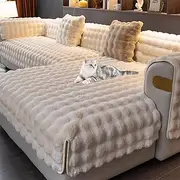 Thick Rabbit Plush Sofa Covers, Faux Fur Couch Cover for Sectional Sofa L Shape, Non Slip Fluffy Soft Sofa Cushion Furniture Protector Machine Washable (Beige,90 * 120cm/35.4 * 47.2in)