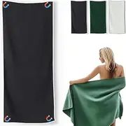 Bigmiu Outdoor Magnetic Bath Towel - Quick-Drying and Sand-Proof, Oversized 30" X 75" Multifunction Microfiber Bath Towels, Magnet Towel with Buckle for Bath Towel(Black)
