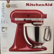 KitchenAid 4.8L Artisan Series Tilt-Head Stand Mixer Red 5KSM175PSBER UK W/Adapt