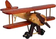 LUOZZY Vintage Wooden Airplane Model Handcrafted Biplane Figurine Retro Desktop Decoration for Home Office Supplies