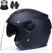 Open Face Motorbike Helmet DOT/ECE Approved Motorcycle Crash Helmet with Sun Visor Retro Vintage Style Motorbike Motocross Helmets for Adults