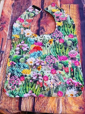 Handmade Adult Special Needs bib quilted cactus flowers Southwest Desert
