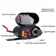 (black)DC 12V/24V Motorcycle Cigarette Lighter Dual USB Charging Ports Phone