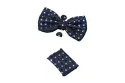 Mens Navy Diamond Matching Bow Tie, Pocket Square & Cuff Links Set