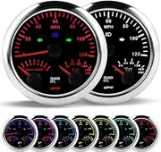 WATERWICH 85mm 7-Color 3-in-1 GPS Speedometer (0-120MPH) + Tachometer (0-8000 RPM) + Oil Pressure Gauge (0-150 PSI) with Turn Signal Pointer (Black Plate Silver Cover)