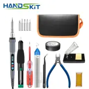 [EU Direct]HANDSKIT Digital LED Soldering Iron Kit 90W 100-480°C Precision Control Silicone Wire Complete Accessories fo