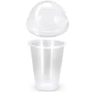 150 X Drinking Cups Clear Pp With Clear Dome Lid 15Oz / 425Ml