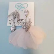 Blue by Betsey Johnson Dove Bird Silver Tone Crystals Earrings Love Feathers