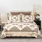 Cotton Patchwork Quilt Set Bedspread King Size - Breathable Quilted Floral Bl...