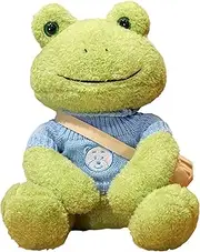8.5 Inches Green Frog Plush Stuffed Animal, Cute Frog Plushie Doll, Birthday Christmas Soft Toy Gift (Blue Clothes)