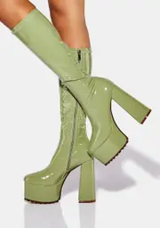 [AZALEA WANG] Green Selena Platform Knee High Boots
