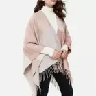 Soia & Kyo NWT Woven Scarfigan Wrap Shawl Poncho OS Ivory Mauve Fringe Western