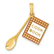 14k Yellow Gold W/Enamel 3-D Cook Book and Spoon Charm