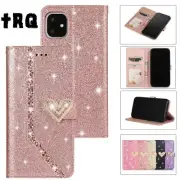 iPhone 11 12 13 14 15 Pro Max Glitter Pink Girls Leather Wallet Phone Case Card