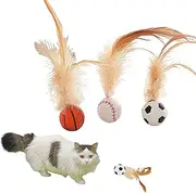 3 PCS Cat Bouncy Ball with Feather,Cat Feather Toys, Feathered Bouncing Cat Balls, Rubber High Rebound nteractive Cat Toy Ball, Bouncy Tails Cat Toys for Indoor Outdoor Cats Pet