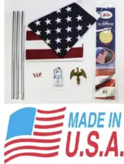 US FLAG With POLE KIT 6' Flagpole 3X5 USA Made American Eagle House Mount