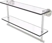 Allied Brass Washington Square Collection 22 Inch Two Tiered Glass Corner Bathroom Shelf with Integrated Towel Bar, WS-2TB22-SN