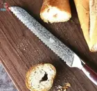 Full Tang Bread Knife 67 Layers Damascus Steel Wood Handle Serrated Cake Slicing