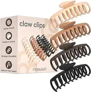 FRAMAR Large Claw Clips for Thick Hair - Girls Hair Clips, Big XL Matte Neutral Hair Clips - 4 Pack