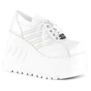 Demonia Stomp-08 Cyber Punk Rock White Wedge Platform Sneakers