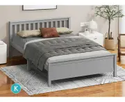 ALFORDSON Bed Frame Wooden King Size Slatted Headboard Timber Grey FABIANO