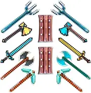Inflatable Army 12-pack: Pixel Swords, Pickaxes, Hatchets, Axes, Tridents, and Shields (2 of each)