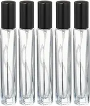sourcing map 10ml Glass Mini Perfume Bottles, 5Pcs Fine Mist Bottle Refillable Empty Mini Spray Bottles with Aluminized Nozzle for Perfume, Travel Liquid, Essential Oil(Clear/Black)